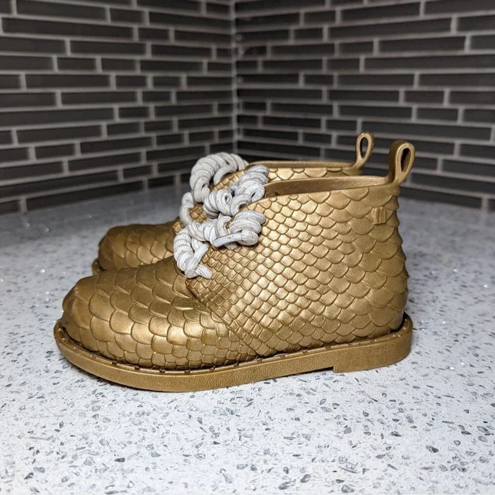 Mini Melissa Baja East Gold Python ankle boots girls toddler size 9